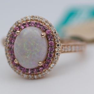 NEW EFFY 14k Rose Gold Opal, Sapphire Diamond Ring